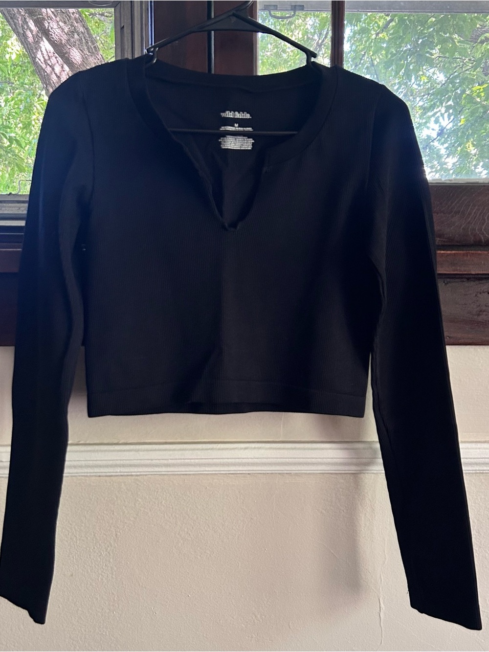 Cropped Black Long-Sleeve V-Neck Top - Wild Fable